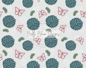 Butterfly & Spring Flower Seamless Pattern, girls seamless pattern, butterfly seamless, daisy seamless, boho flower, flower seamless,
