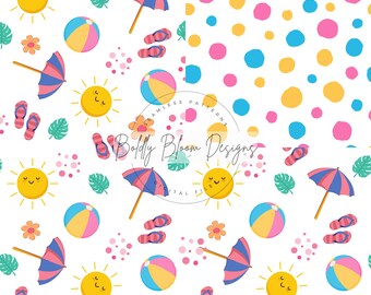 Summer Days Seamless Pattern with a Matching Coordinate, Bright Summer Seamless Pattern, Beach Day Seamless, Beach seamless file, Pool Day