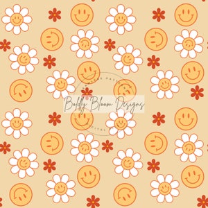 Retro Smiles Seamless Pattern, Retro Flowers Seamless Patterns, Retro Seamless, Smiles seamless file, Retro Seamless Pattern