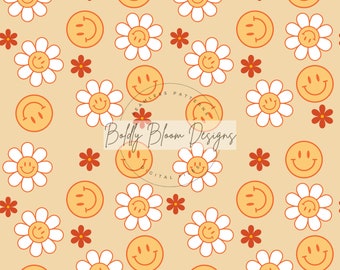 Retro Smiles Seamless Pattern, Retro Flowers Seamless Patterns, Retro Seamless, Smiles seamless file, Retro Seamless Pattern