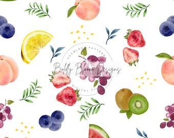 Watercolor Fruit Seamless Pattern, Fruit Seamless Patterns, Fruit Seamless, Summer seamless file, Watermelon, Cherry, Peach, Lemon, Grape
