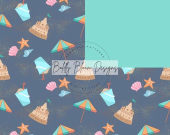 Sandcastle Seamless Pattern, Beach Seamless Pattern, Beach Day Seamless, Sand Toys Seamless, Boys Sandcastle