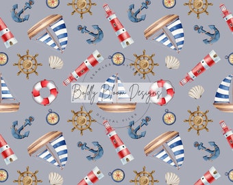 Nautical Sailing Seamless Pattern, Nautical Seamless Pattern, Sailing Seamless Pattern, Nautical Pattern, Digital Sailing Pattern