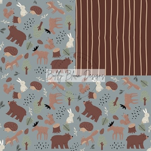 Woodland Seamless Pattern with Matching Coordinate, Forest Animals Seamless Pattern, Boho Woodland Animals, Woodland Nursery, Woodland