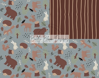 Woodland Seamless Pattern with Matching Coordinate, Forest Animals Seamless Pattern, Boho Woodland Animals, Woodland Nursery, Woodland