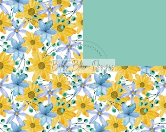 Blue & Yellow Flowers Seamless Pattern, Floral Seamless Pattern, Spring Floral Seamless, Watercolor Flowers Seamless, Flowers Seamless