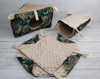 Small Pet Space Saving Set 3 Piece – Triangle Hideout & Tunnel for Rats, Ferrets and Chinchillas