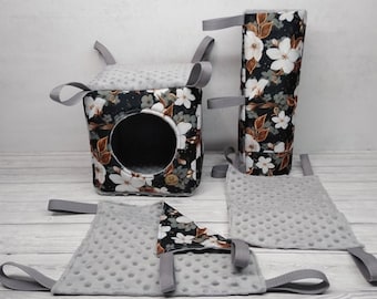 Small Pet Space Saving Set 4 Piece – Hammock, Tunnel & Hideout for Small Cages