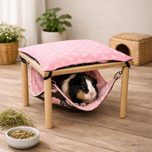 Guinea Pig Hanging Hammock Stand – Wooden Hideout Base