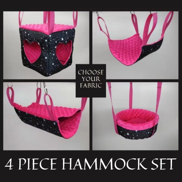 Ensemble de hamac 4 pièces pour petits animaux tels que rats, chinchillas, furets et cochons d'Inde. Accessoires pour cage à rats,