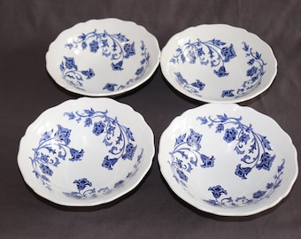 Royal Staffordshire J & G Meakin England Blue and White Floral Soup Bowls, Vintage Floral Design Cereal Bowl (Set of 4)
