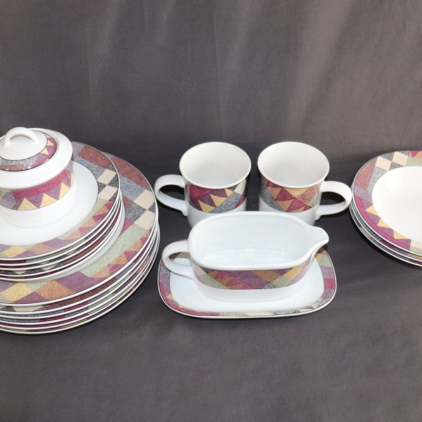 Studio Nova Palm Desert Dinner Plate, Salad Plate, Sugar Bowl With Lid, Gravy Boat With Underplate, Mug, Rim Soup Bowl