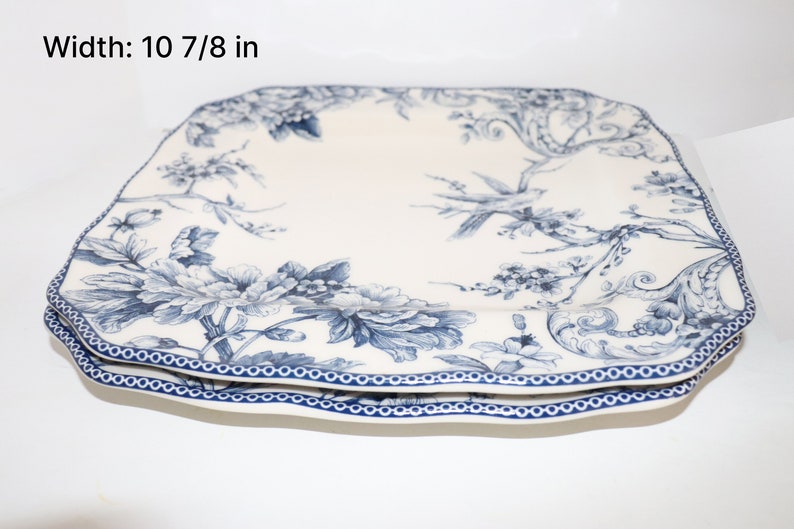 222 Fifth Adelaide Blue and White Square Dinner Plates, Salad Plate