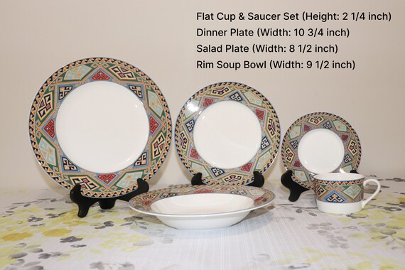Christopher Stuart La Brea Dinner Plate Salad Plate Large Rim Soup Bowl Flat Tea Cup Saucer Set 5 Piece Place Setting Etsy