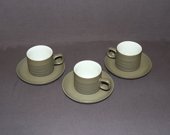 Denby-Langley Camelot Dark Green (Older) Flat Demitasse 3 Cups and 3 Saucers Set (Set of 3)