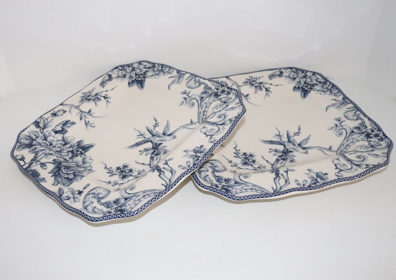 222 Fifth Adelaide Blue and White Square Dinner Plates, Salad Plate