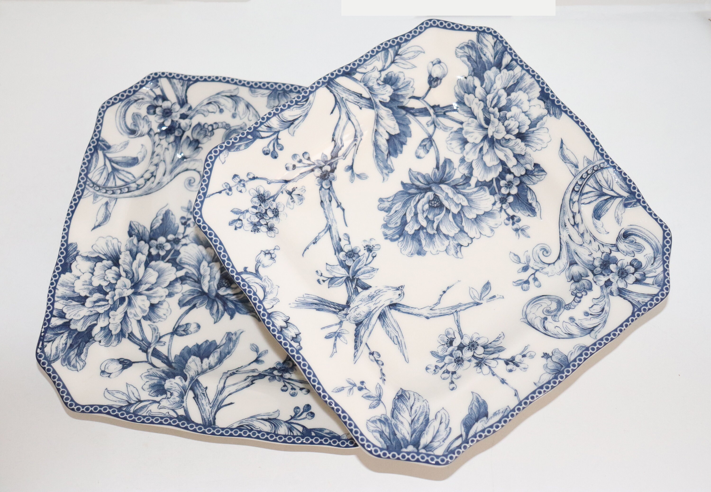 222 Fifth Adelaide Blue and White Square Dinner Plates Square Salad