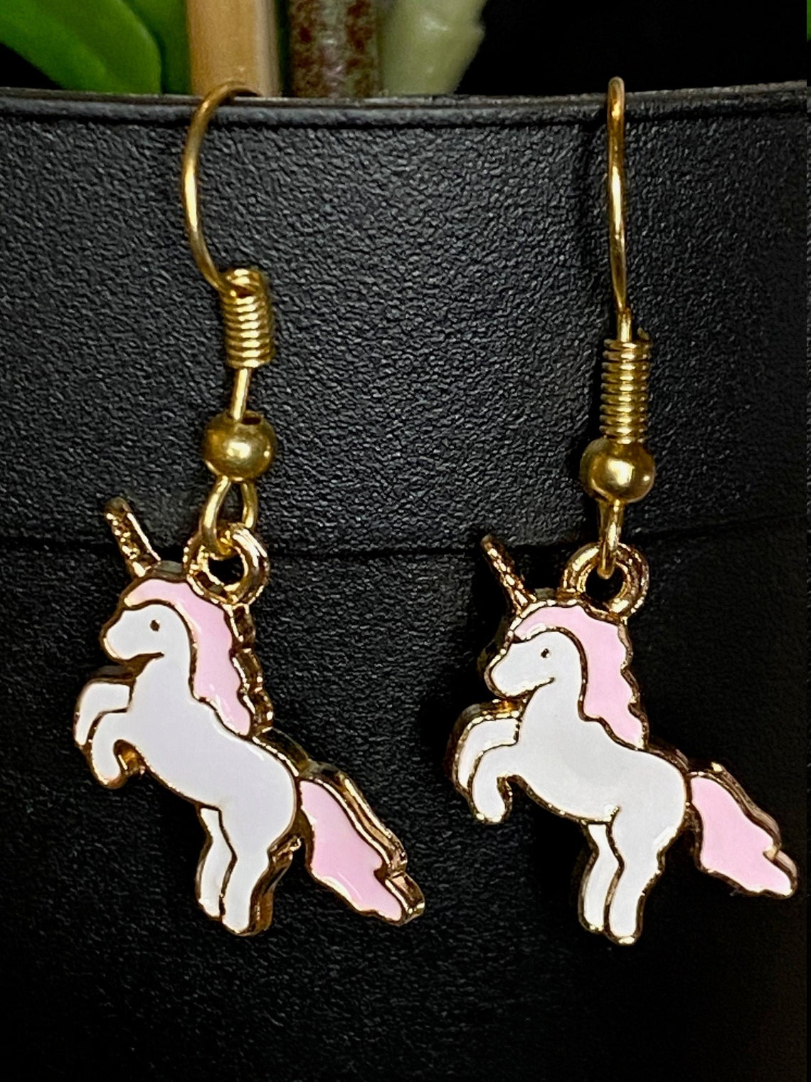 Unicorn Earrings Gold Plated Unicorn Earrings Dainty Etsy