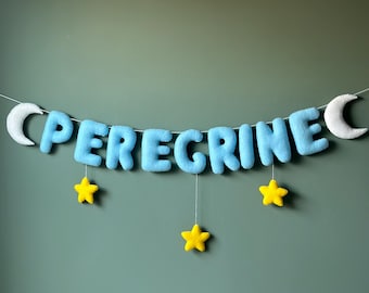 Custom Name Banner with Half Moon and Stars, Baby Shower Decor, Custom Name Garland, Felt Name Garland, Nursery Decoration, Baby Shower