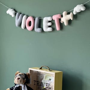 Custom Felt Name Garland: Clouds & Airplane Nursery Decor