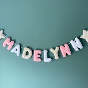 Custom Name Banner with Hearts Clouds Stars Strawberries, Custom Name Garland, Felt Name, Felt Name Garland, Nursery Decoration, Baby Shower