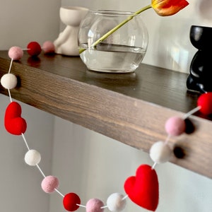 Felt Heart Garland with Wool Pom Poms: Valentine&#39;s Day Decor