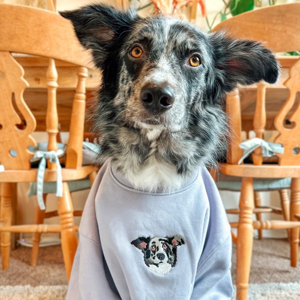 Embroidered Pet Portrait Organic Sweatshirt | Custom Pet Portrait Organic Hoodie | Embroidered Pet Sweatshirt | Dog Mom Sweatshirt