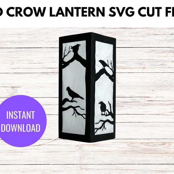 Paper Lantern with Crow Scene SVG Digital File, Halloween Paper Craft, DIY Paper Lantern