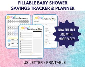 Baby Shower Savings Tracker & Planner, Fillable Planner, Automatic Calculations Savings Tracker
