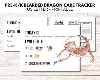 Preschool Reptile Chore Chart, Preschool Chore Chart, Bearded Dragon Care Tracker, Gecko Care Tracker