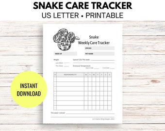 Snake Care Tracker, Reptile Chore Chart, Responsible Pet Owner Care Journal