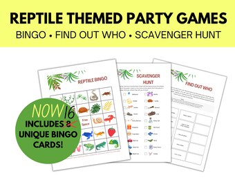 Reptile Birthday Party Games, Kid Icebreaker Game, Reptile BINGO, Printable Party Game Bundle