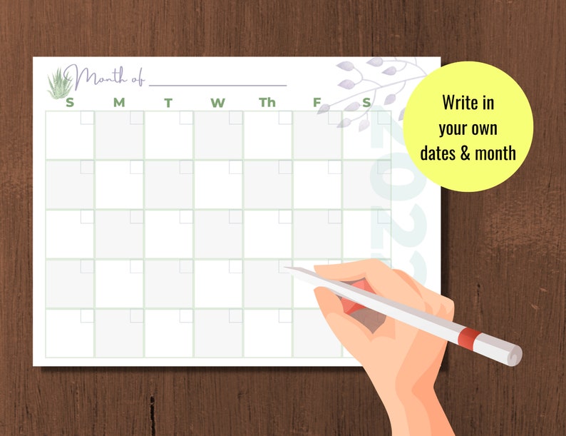 Calendar 2022 2023 Blank Printable Succulent Themed Etsy