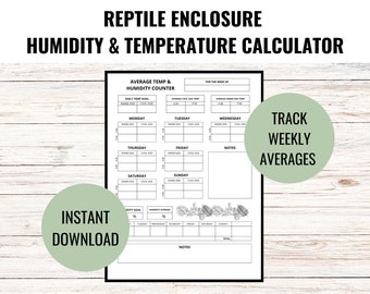 Reptile Enclosure Temp & Humidity Calculator, Reptile Care Tracker, Temperature Tracker