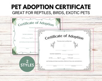 Pet Reptile Adoption Certificate, Breeder Certificate of Adoption