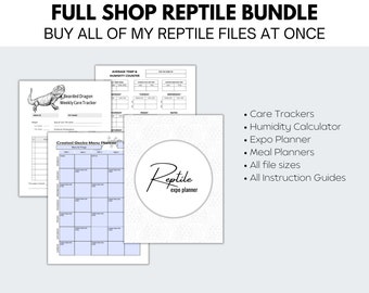 Reptile Care Sheet All Files Bundle Fillable PDF, Reptile life chart whole shop bundle, Reptile Journal