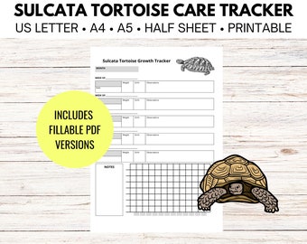 Sulcata Tortoise Growth Tracker, Reptile Care Tracker, Pet Planner Insert