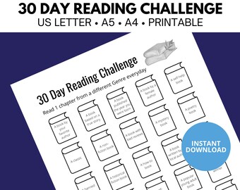 Reading Challenge, 30 Days of Prompts, Planner Insert for Bookworms, Book Club Game. Literary Tracker