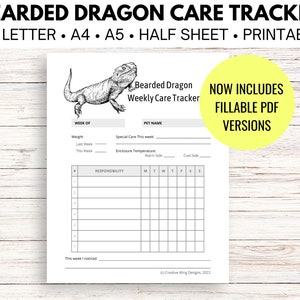 Reptile Chore Chart, Bearded Dragon Care Tracker, Pet Feeding Log Planner Insert image 1