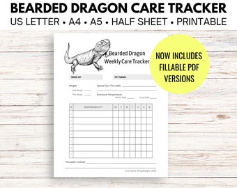Reptile Chore Chart, Bearded Dragon Care Tracker, Pet Feeding Log Planner Insert