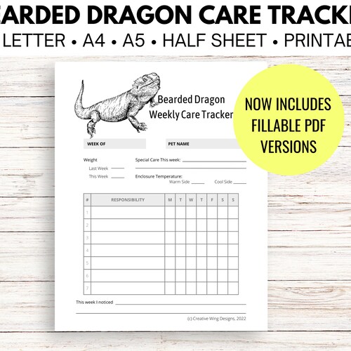 Reptile Chore Chart Bearded Dragon Care Tracker Pet Feeding Etsy