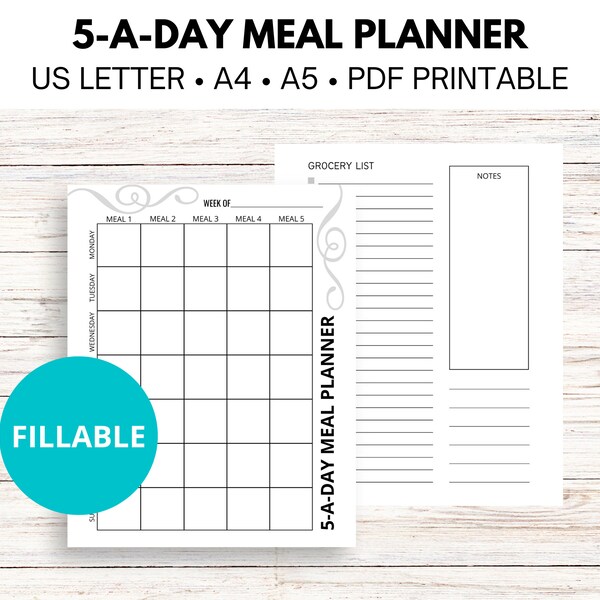 Food Log, Printable Menu Planner, Fillable Weekly Meal Plan, Meals and Snacks Menu Planner, Minimalist Menu Planner