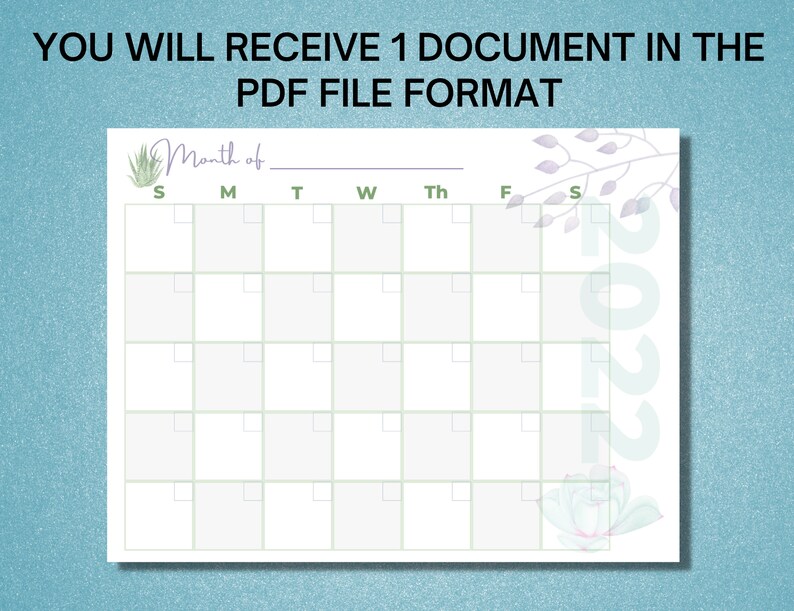 Calendar 2022 2023 Blank Printable Succulent Themed Etsy
