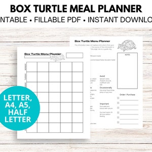 Box Turtle Menu Planner, Reptile Live Feeding Log, Planner Insert, Digital Planner Compatible