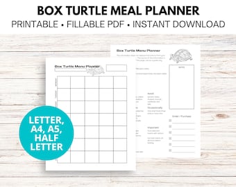 Box Turtle Menu Planner, Reptile Live Feeding Log, Planner Insert, Digital Planner Compatible