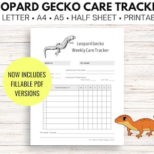 Reptile Chore Chart, Leopard Gecko Care Tracker, Pet Feeding Log Planner Insert