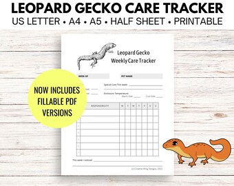 Reptile Chore Chart, Leopard Gecko Care Tracker, Pet Feeding Log Planner Insert