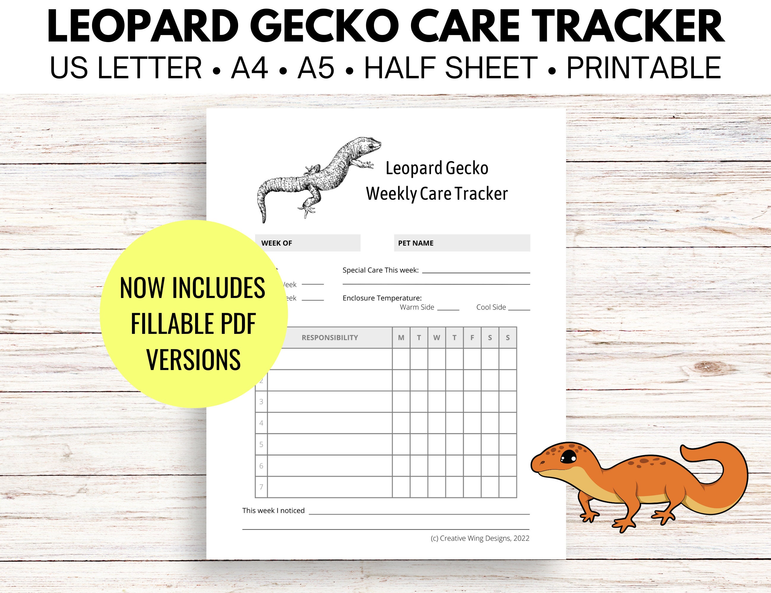 Reptile Chore Chart, Leopard Gecko Care Tracker, Pet Feeding Log ...