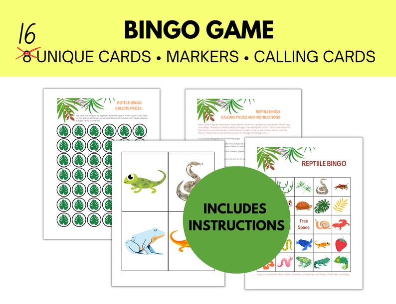 Reptile Birthday Party Games, Kid Icebreaker Game, Reptile BINGO