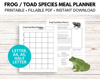 Frog Toad Menu Planner, Reptile Live Feeding Log, Planner Insert, Digital Planner Compatible